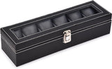 STORESHINE Men's and Women's Leatherette Watch organizer holder Case for 6 Watches, Removable Watch Pillows, Watch Box Holder, Gift for Loved Ones (Grey::Black)