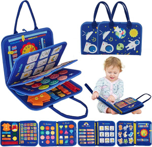 Qlect 12 in 1 Toddler Busy Binder & Busy Book for Toddlers 1-3 Years - Montessori Busy Board & Activity Book for Kids 2-4 - Engaging Toys for 2-3 Years - Educational Busy Book for Learning., Blue