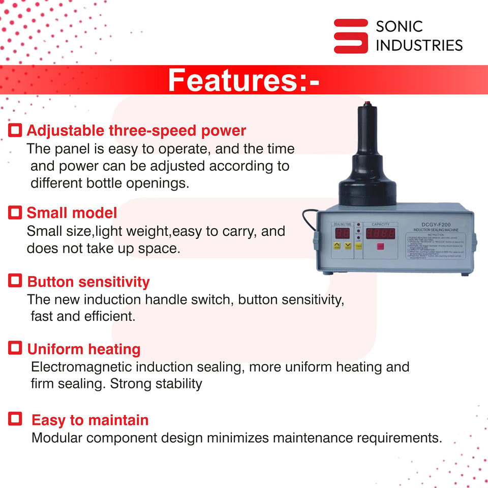 Sonic Industries Induction 200 Compact Induction Sealing Machine | Foil & Cap Sealer for Bottle Packaging | Automatic Bottle Sealing Machine for Plastic, PET & Glass Containers