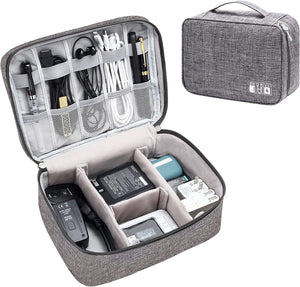 House of Quirk Polyester Electronics Accessories Organizer Bag, Universal Carry Travel Gadget Bag For Cables, Plug And More, Perfect Size Fits For Pad Phone Charger Hard Disk - Grey