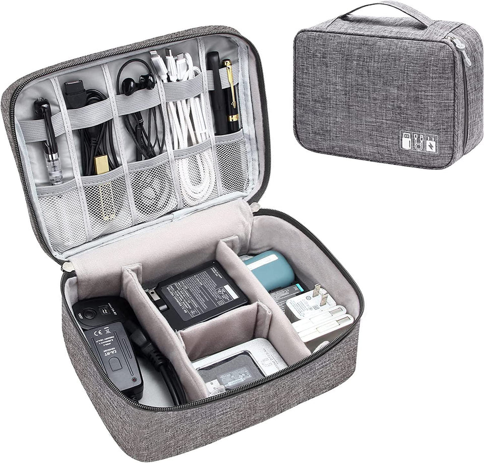 House of Quirk Polyester Electronics Accessories Organizer Bag, Universal Carry Travel Gadget Bag For Cables, Plug And More, Perfect Size Fits For Pad Phone Charger Hard Disk - Grey