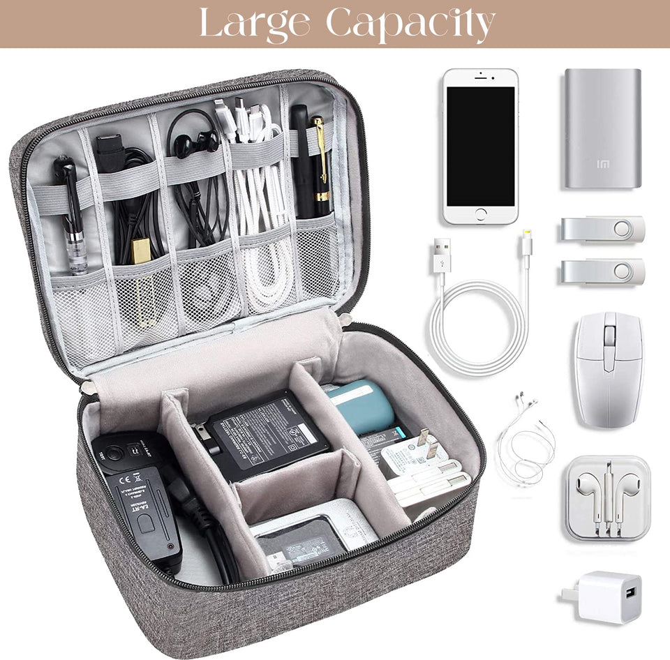 House of Quirk Polyester Electronics Accessories Organizer Bag, Universal Carry Travel Gadget Bag For Cables, Plug And More, Perfect Size Fits For Pad Phone Charger Hard Disk - Grey
