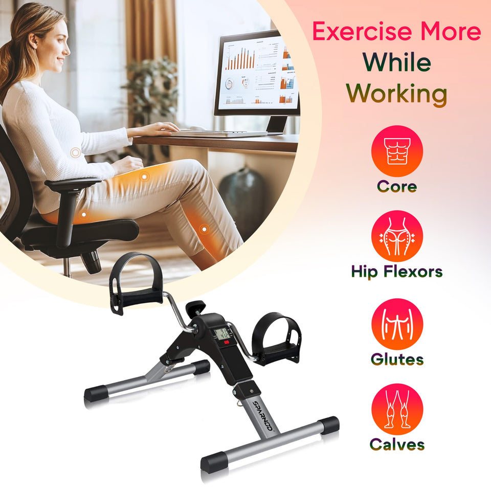 SPARNOD FITNESS SMB-100 Mini Cycle Pedal Exerciser with Fixing Strap, Adjustable Resistance and Digital Display - Suitable for Light Exercise of Legs, Arms, and Physiotherapy at Home