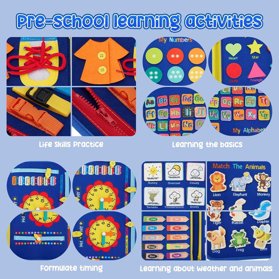 Qlect 12 in 1 Toddler Busy Binder & Busy Book for Toddlers 1-3 Years - Montessori Busy Board & Activity Book for Kids 2-4 - Engaging Toys for 2-3 Years - Educational Busy Book for Learning., Blue