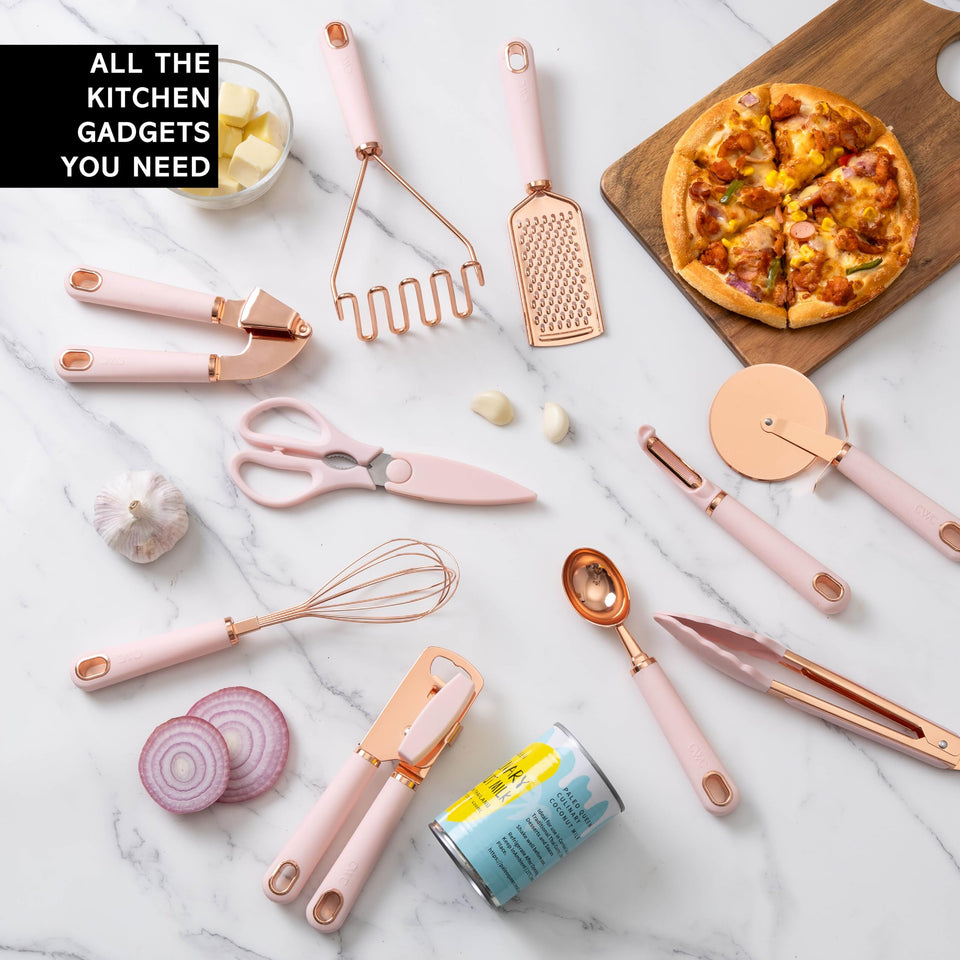 COOK With COLOR 10 Pc Kitchen Gadget Set Copper Coated Stainless Steel Utensils with Soft Touch Pink Handles
