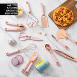 COOK With COLOR 10 Pc Kitchen Gadget Set Copper Coated Stainless Steel Utensils with Soft Touch Pink Handles