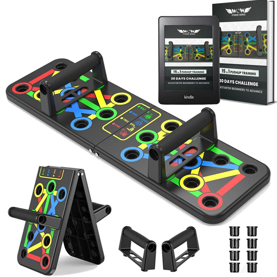 Wow Fitness World Pushup Board with Ebook training guide(Downloadable) -15 in 1 Pushup Board for Men & Women - Foldable Push-up Board and Push up bar System - Push up Board for Men - Flex Board (PUSH UP BOARD SINGLE)