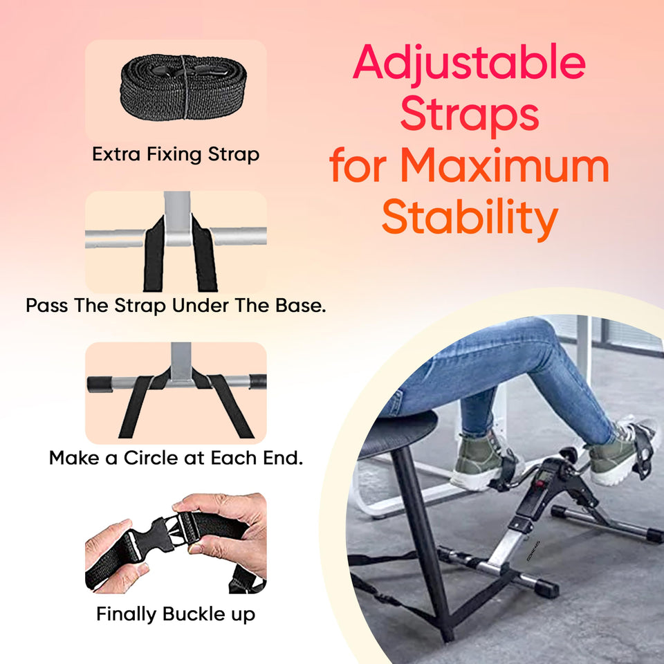 SPARNOD FITNESS SMB-100 Mini Cycle Pedal Exerciser with Fixing Strap, Adjustable Resistance and Digital Display - Suitable for Light Exercise of Legs, Arms, and Physiotherapy at Home
