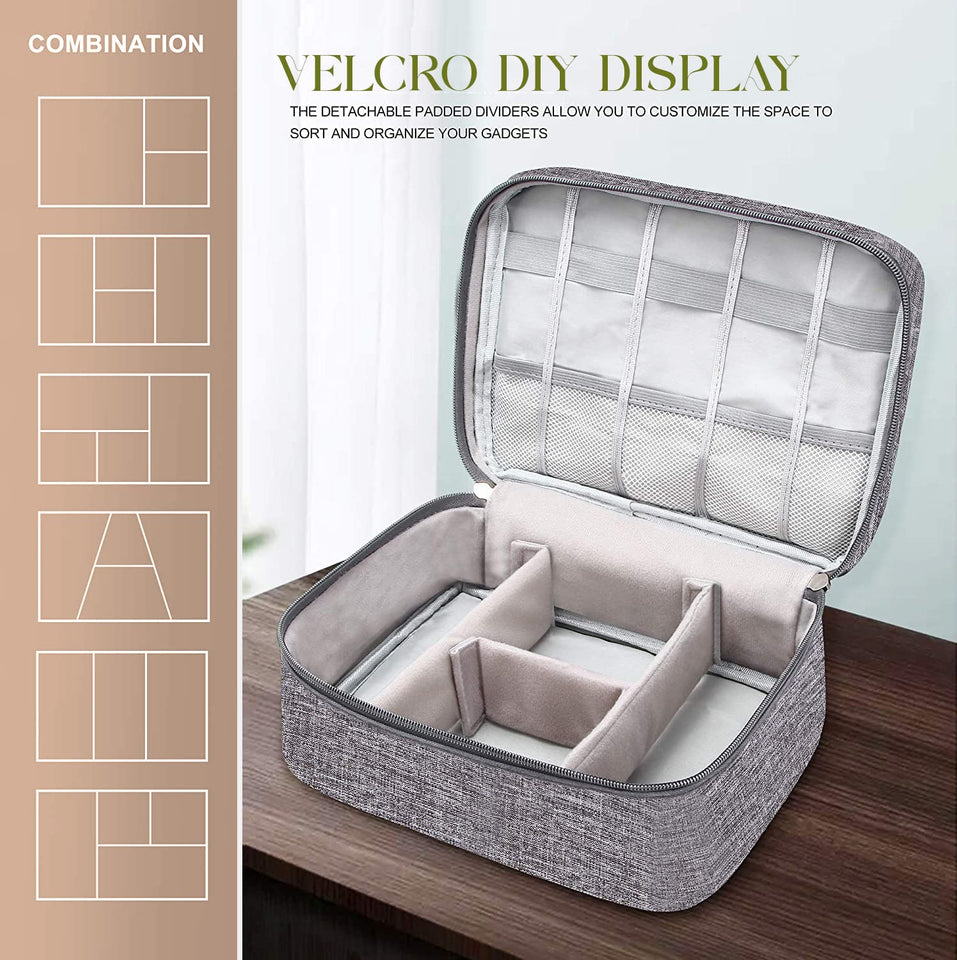 House of Quirk Polyester Electronics Accessories Organizer Bag, Universal Carry Travel Gadget Bag For Cables, Plug And More, Perfect Size Fits For Pad Phone Charger Hard Disk - Grey