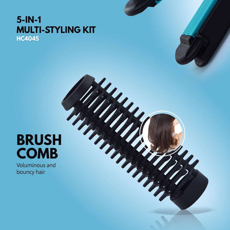 Havells 5-in-1 Multi Styling Kit - Straightener, Curler, Crimper, Conical Curler & Volume Brush | For Multiple Hair Styles | 2 Years Guarantee | Blue/Black | HC4045