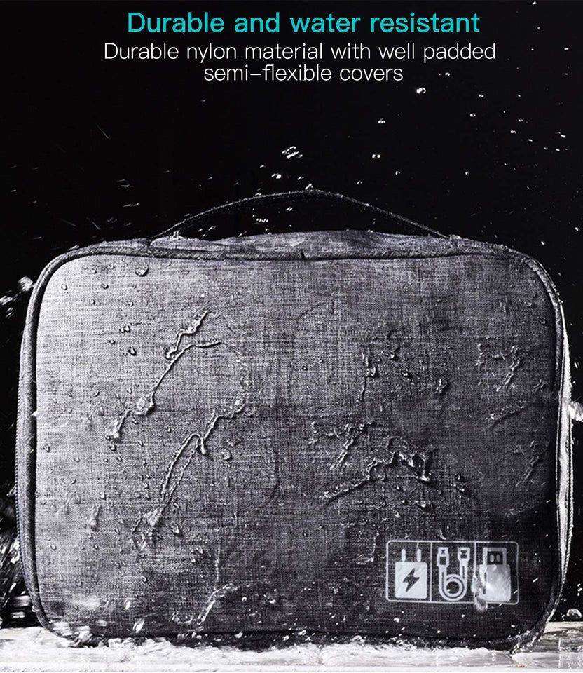 House of Quirk Polyester Electronics Accessories Organizer Bag, Universal Carry Travel Gadget Bag For Cables, Plug And More, Perfect Size Fits For Pad Phone Charger Hard Disk - Grey