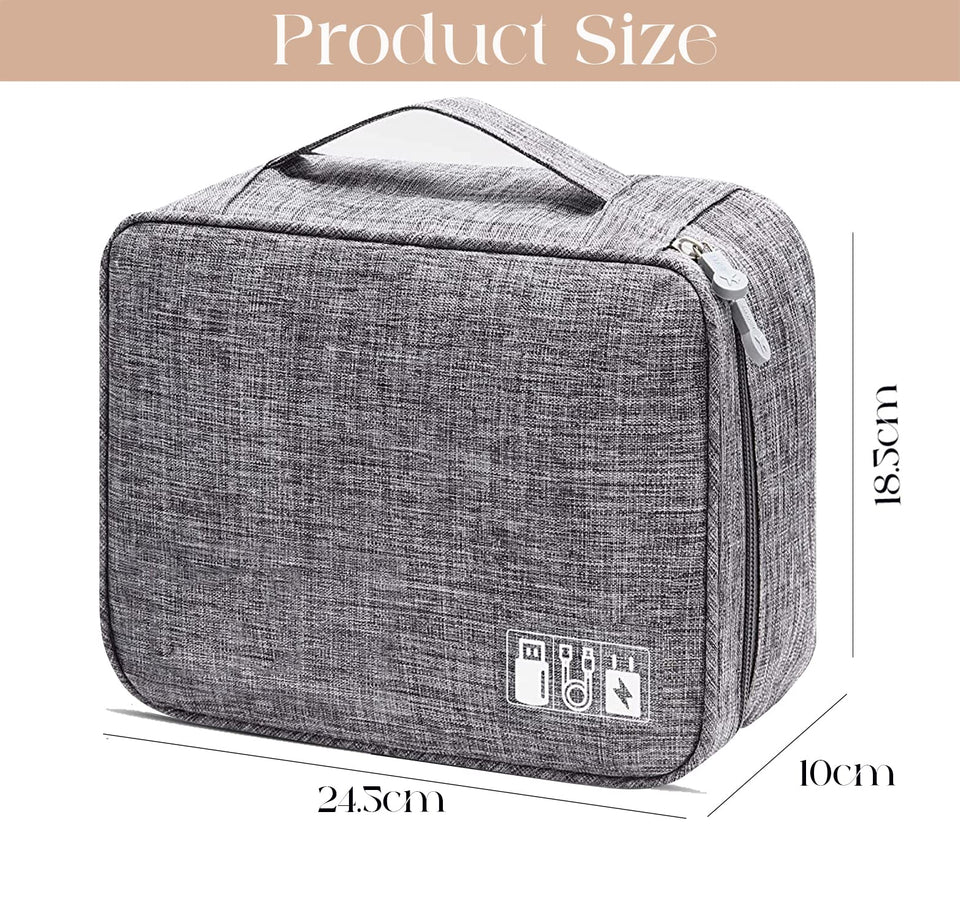 House of Quirk Polyester Electronics Accessories Organizer Bag, Universal Carry Travel Gadget Bag For Cables, Plug And More, Perfect Size Fits For Pad Phone Charger Hard Disk - Grey
